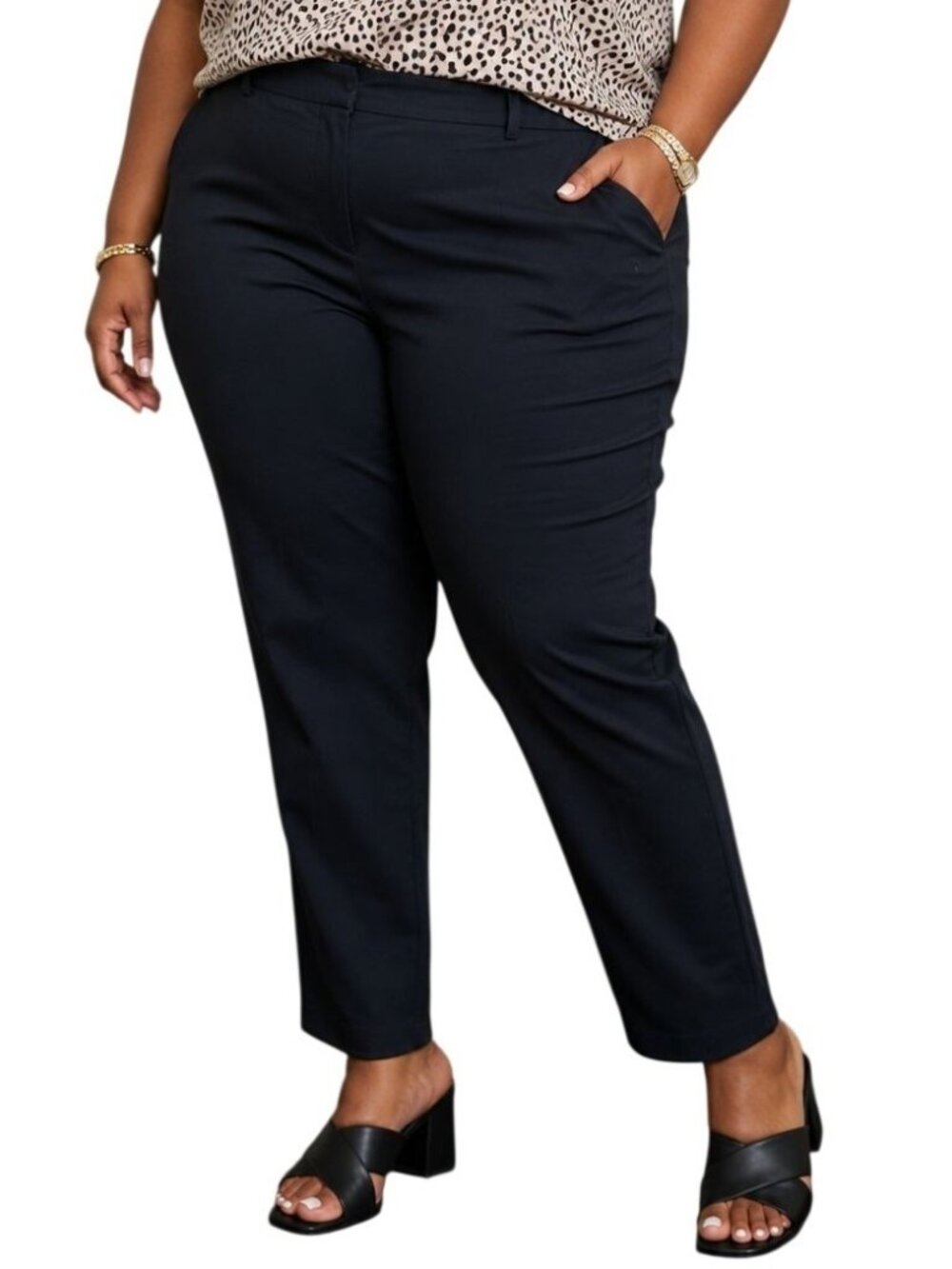 Worthington Plus Size 18W Trousers Straight Leg Dress Pants Black Work Style
